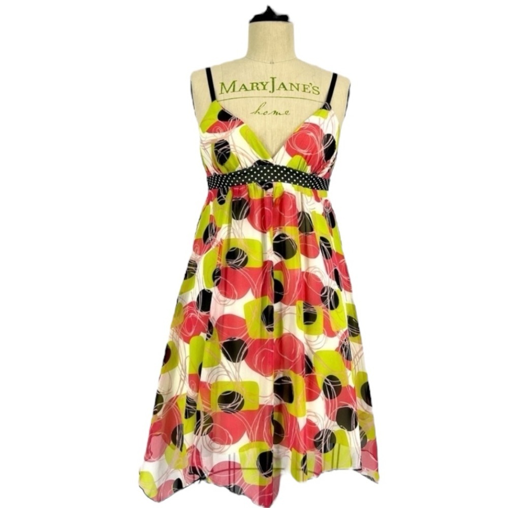 Johnny Martin polkadot baby doll Floral asymmetrical  Pink & White Mini sundress